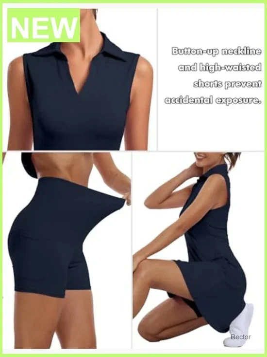 Women's Tennis Golf Dress with Built-in Shorts V-Neck